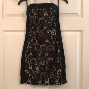 Cache Black and Tan Lace Strapless Dress- Size 6